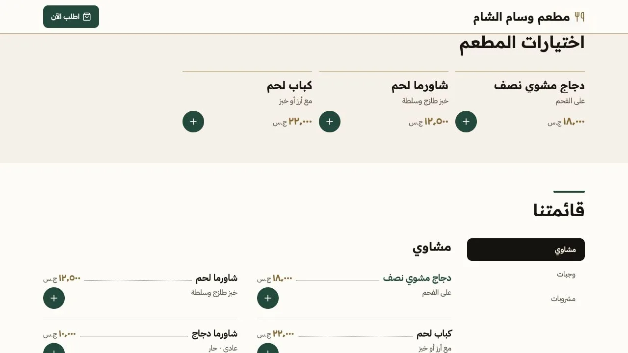 القائمة والأصناف حسب الفئة