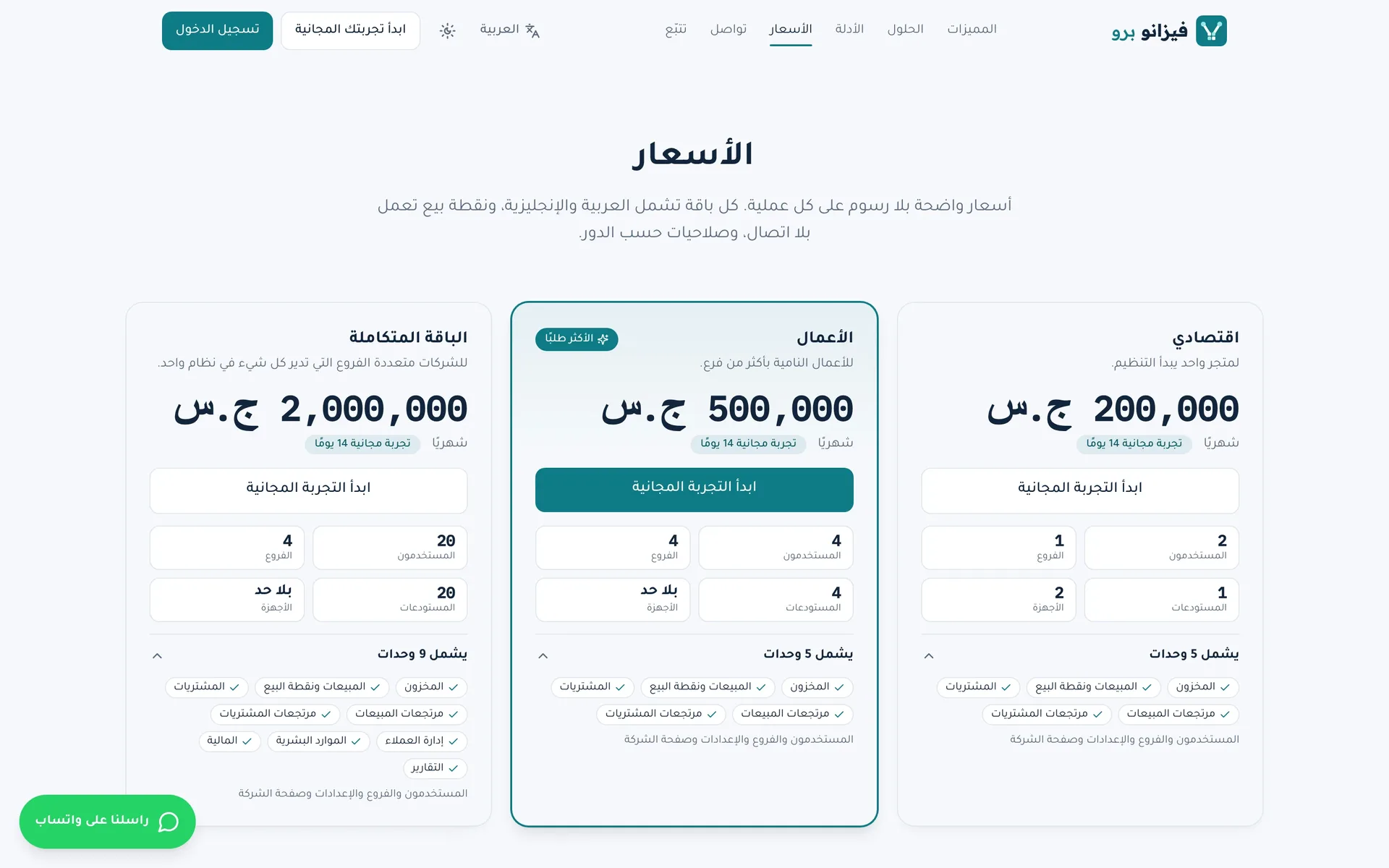 فيزانو برو: الباقات والأسعار